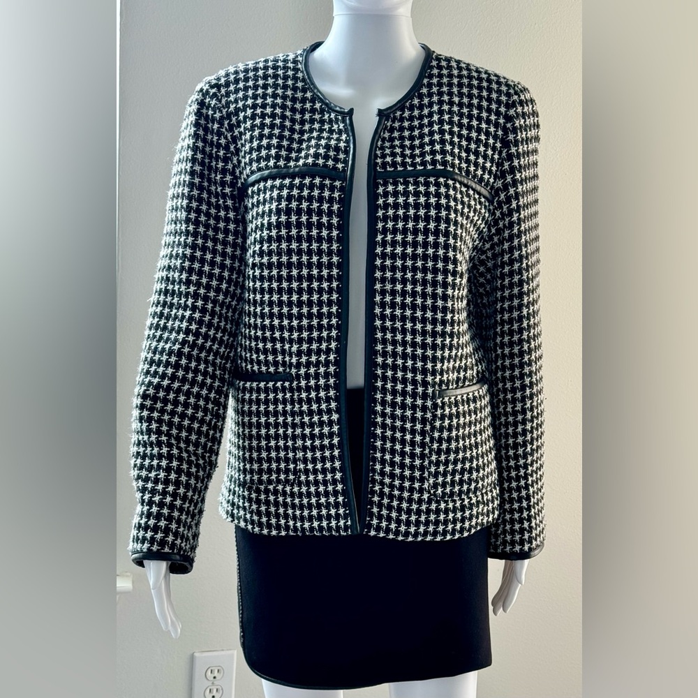 Lavender & Honey Anthropologie Black White Boucle Tweed Open Blazer Sz-M. - Picture 3 of 16